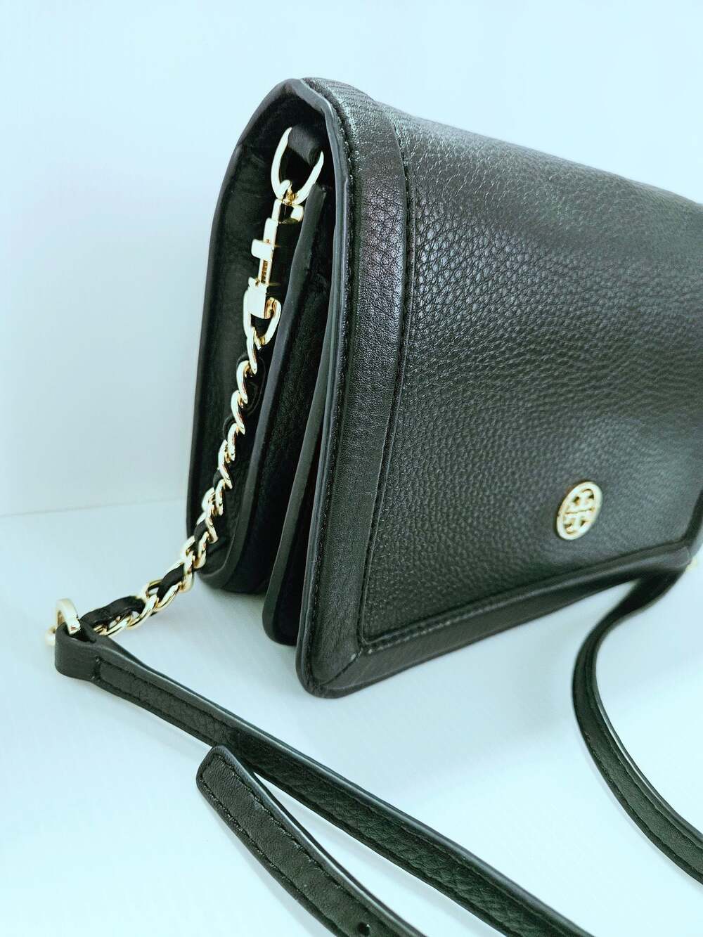 Tory Burch Landon Crossbody Bag Black Pebbled Leather Purse - Picture 5 of 16